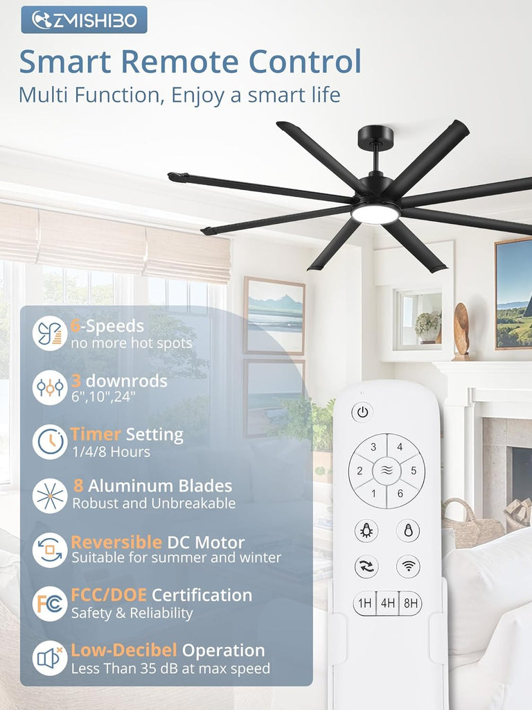 84" Ceiling Fan with LED Light and Remote - Black