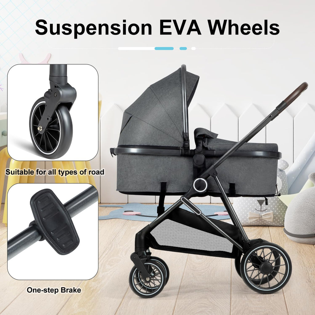 2 in 1 Baby Stroller,Folding High Landscape Infant Stroller,Reversible Pram, Convertible Pushchair for Infants