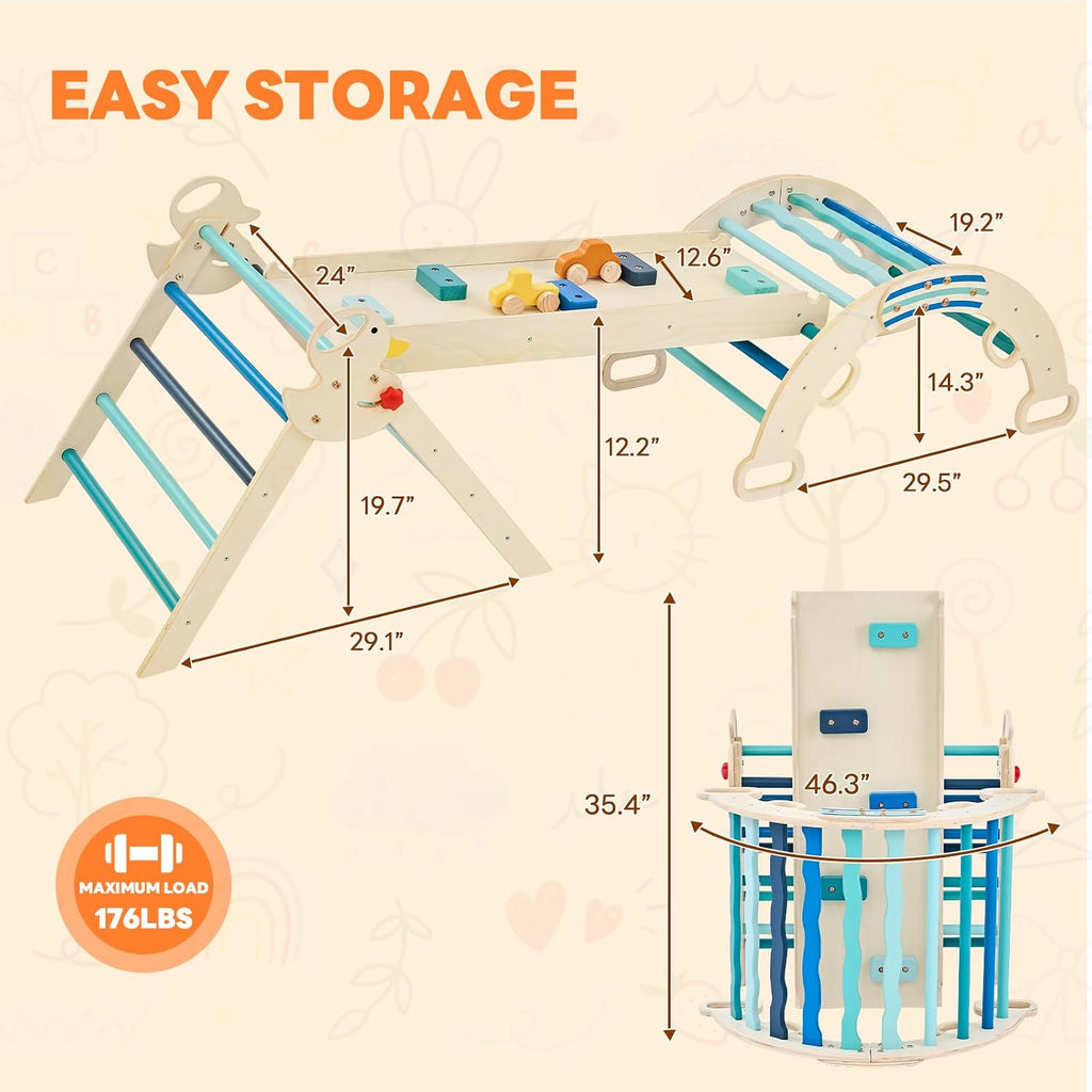Triangle Set, Toddler Climbing Toys and Play Structure Indoor, in-1 Wooden Montessori Climbing Set with Arch, Ramp