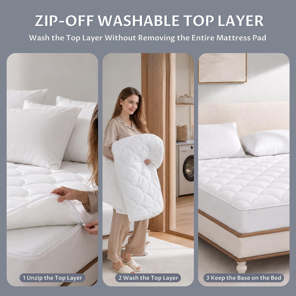 Heated Mattress Pad, Zipper-Removable Top, Machine Washable