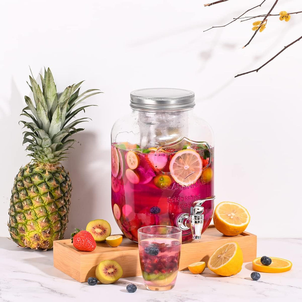 Gallon for Parties,2 Pack Beverage Dispenser with Fruit Infuser,Laundry Detergent Dispenser Punch Bowls Water Juice - Set of 2