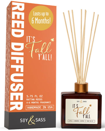 Fall Reed Diffusers Set, Fall Diffuser -It's Fall Y'all! w/Apple, Cinnamon & Nutmeg I Infused w/Essential Oils I Fall