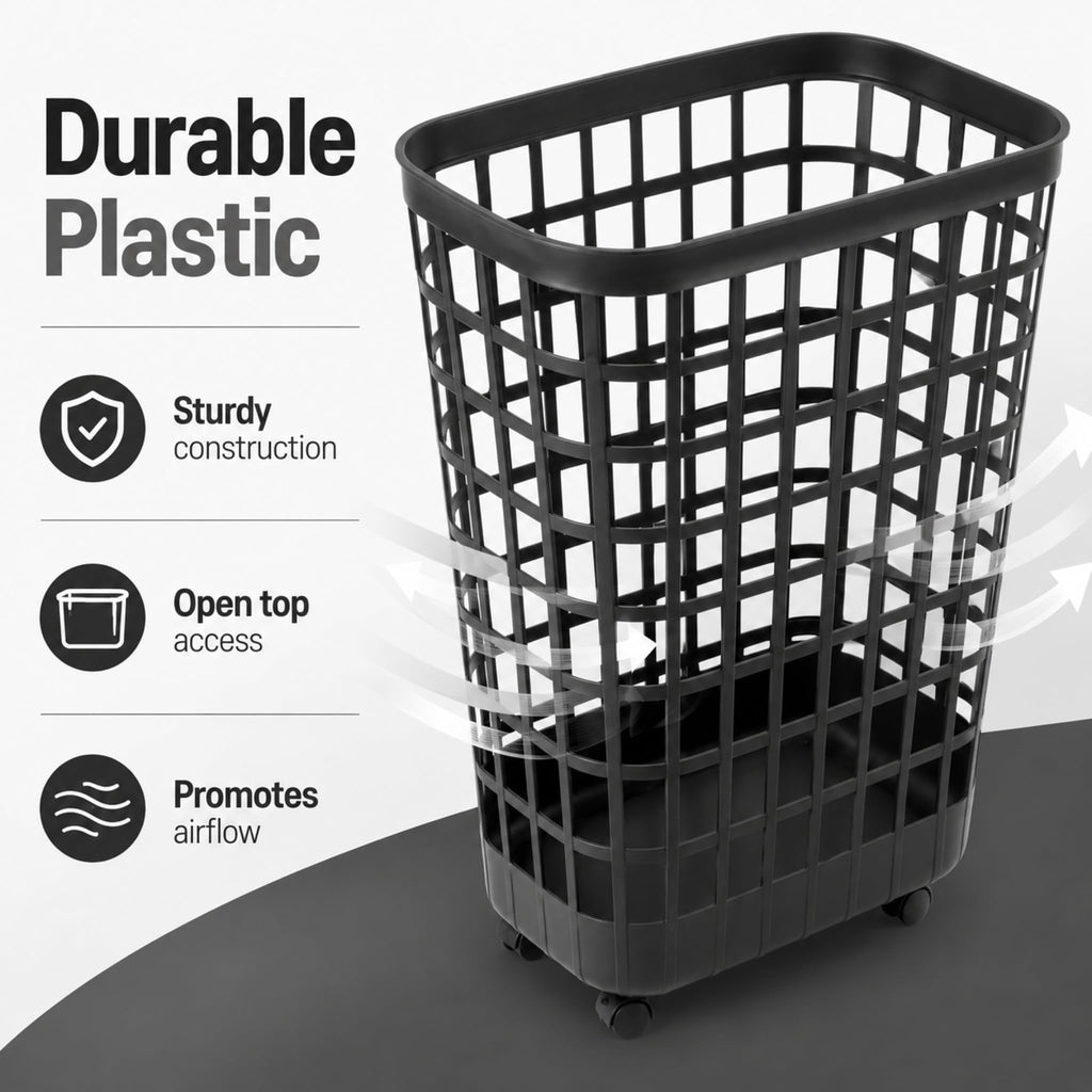 Wheeled Plastic Laundry Hamper 95L - Adult-Sized Rolling Basket With Handles s