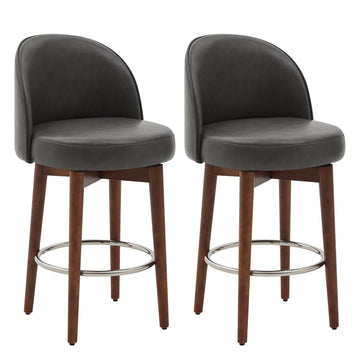 Counter Height Bar Stools Set of 2, Swivel Barstools Island, 26.4" H Seat Height, Faux Leather, Retro Grey