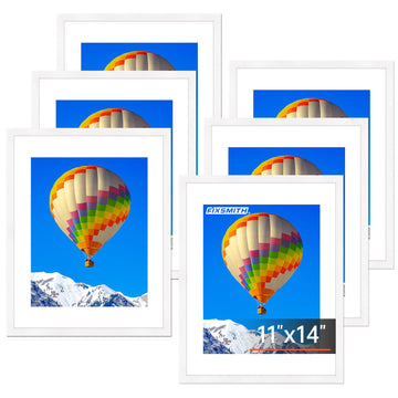 11x14 Picture Frame Set of 6, White Photo Frames Bulk with HD Plexiglass, Display Pictures 8x10 with Mat or 11x14