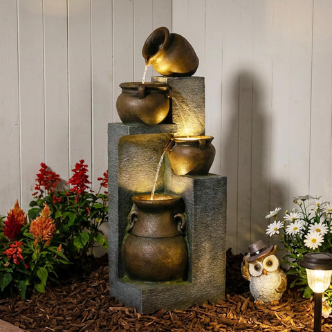 53''H Water Fountain Outdoor Garden Fountain Large- 4 Tiered Cascading Bowls and Outdoor Fountains and Waterfalls with