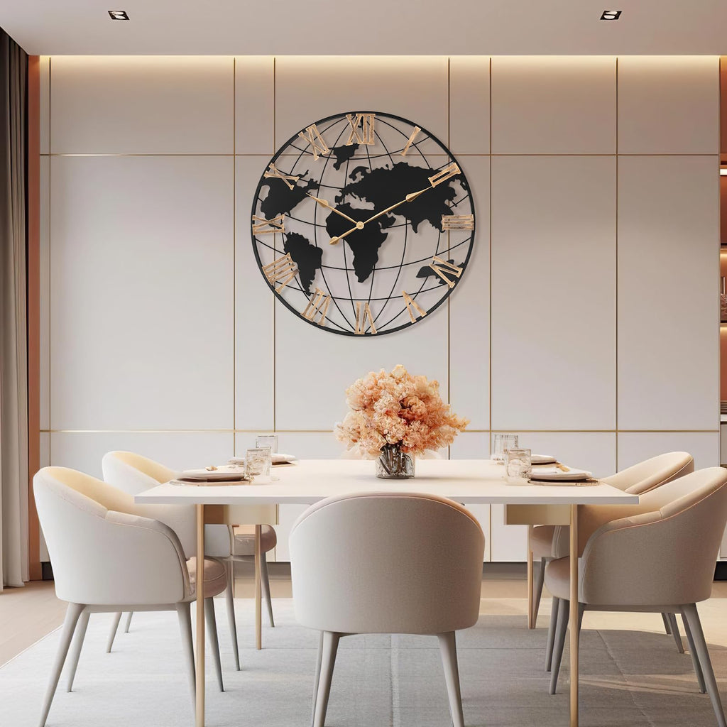 36 Inch Large Extra Metal Oversized Roman World Map Wall Clock
