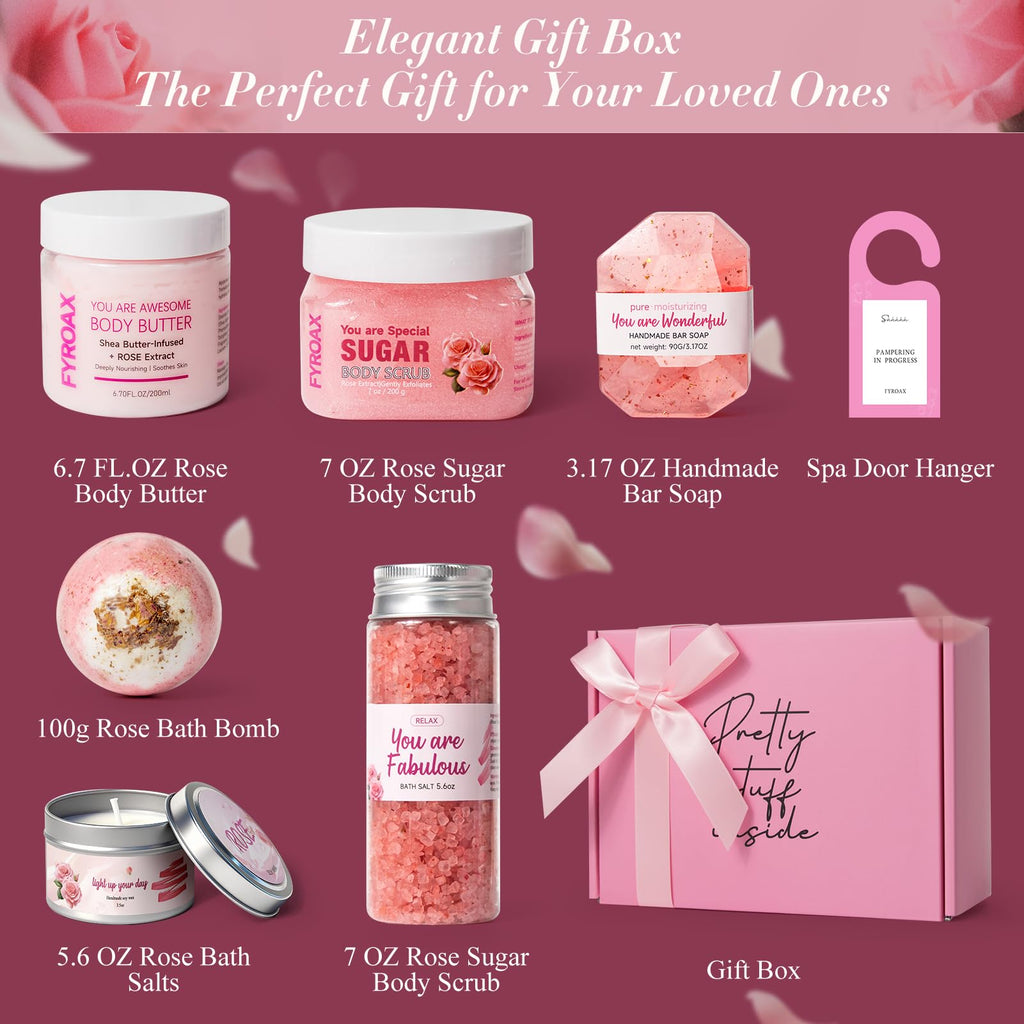Spa Gifts for Women 7 Pcs Home Spa Kit Rose Gifts for Woman, Spa Gift Baskets Self Care Gifts Spa Gift for Women