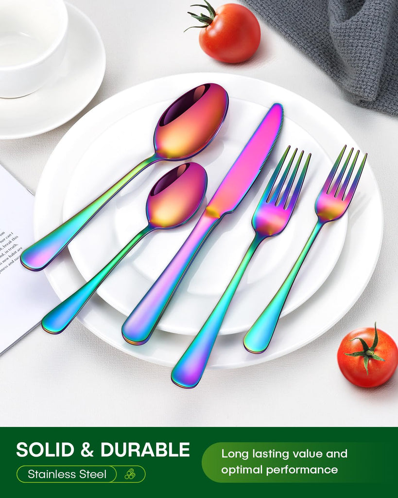20 Piece Rainbow Silverware Set, Stainless Steel Flatware Set for 4 Colorful Novelty Flatware Cutlery Utensil Set