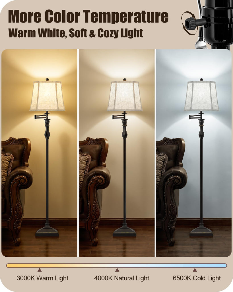 62" Black Floor Lamp with 350° Adjustable Swing Arm