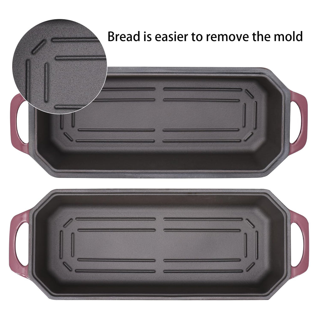 Bread Pan Cast Iron Loaf Pan with Lid Bread Loaf Pan 13x5 Inch Enameled Cast Iron Sourdough Bread Pan, Magenta