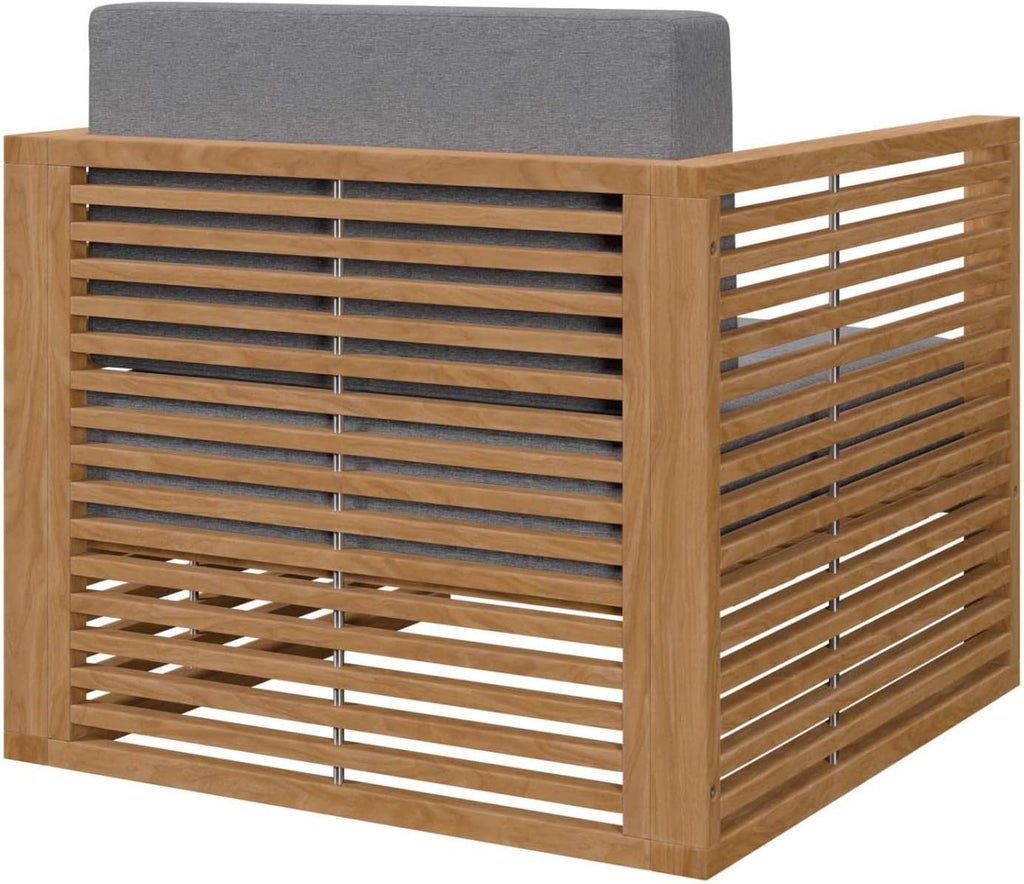 Carlsbad Modern Fabric/Teak Wood Outdoor Armchair in Gray/Natural