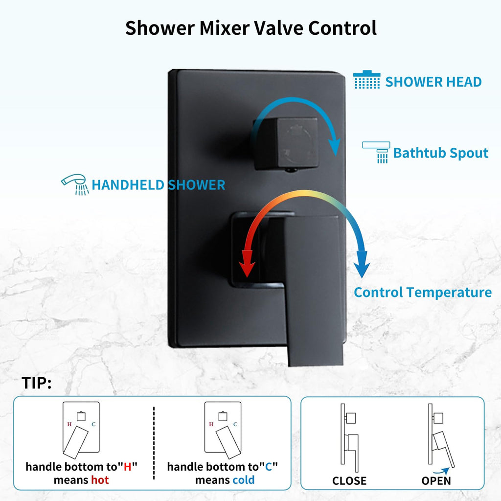 Matte Black Shower Faucet Set with Tub Spout 10 Inch
