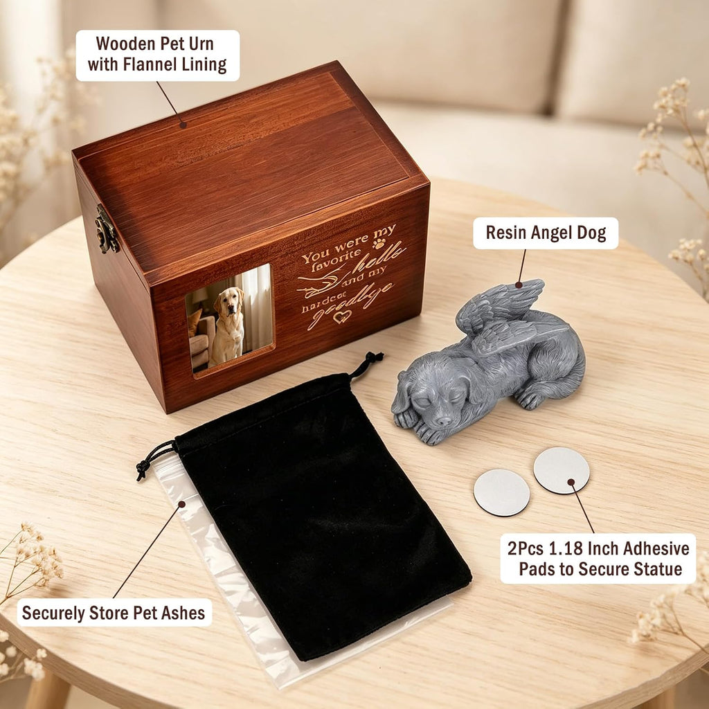 Pet Urn for Dogs Wooden Ashes Keepsake Memory Box with Photo Frame Pet Loss Sympathy Remembrance Cremation Urns