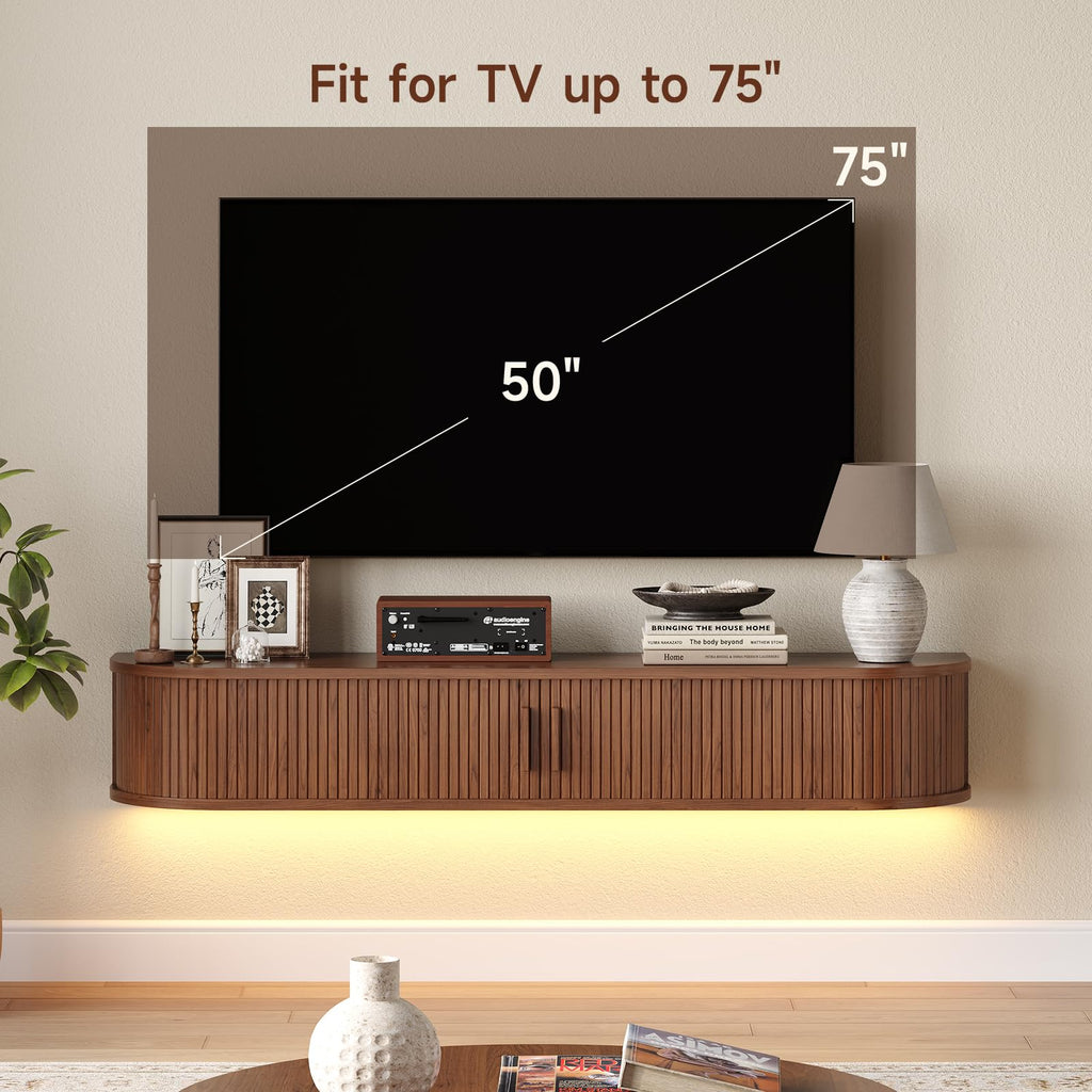 55" Floating TV Stand, Wall Mounted Entertainment Center Walnut