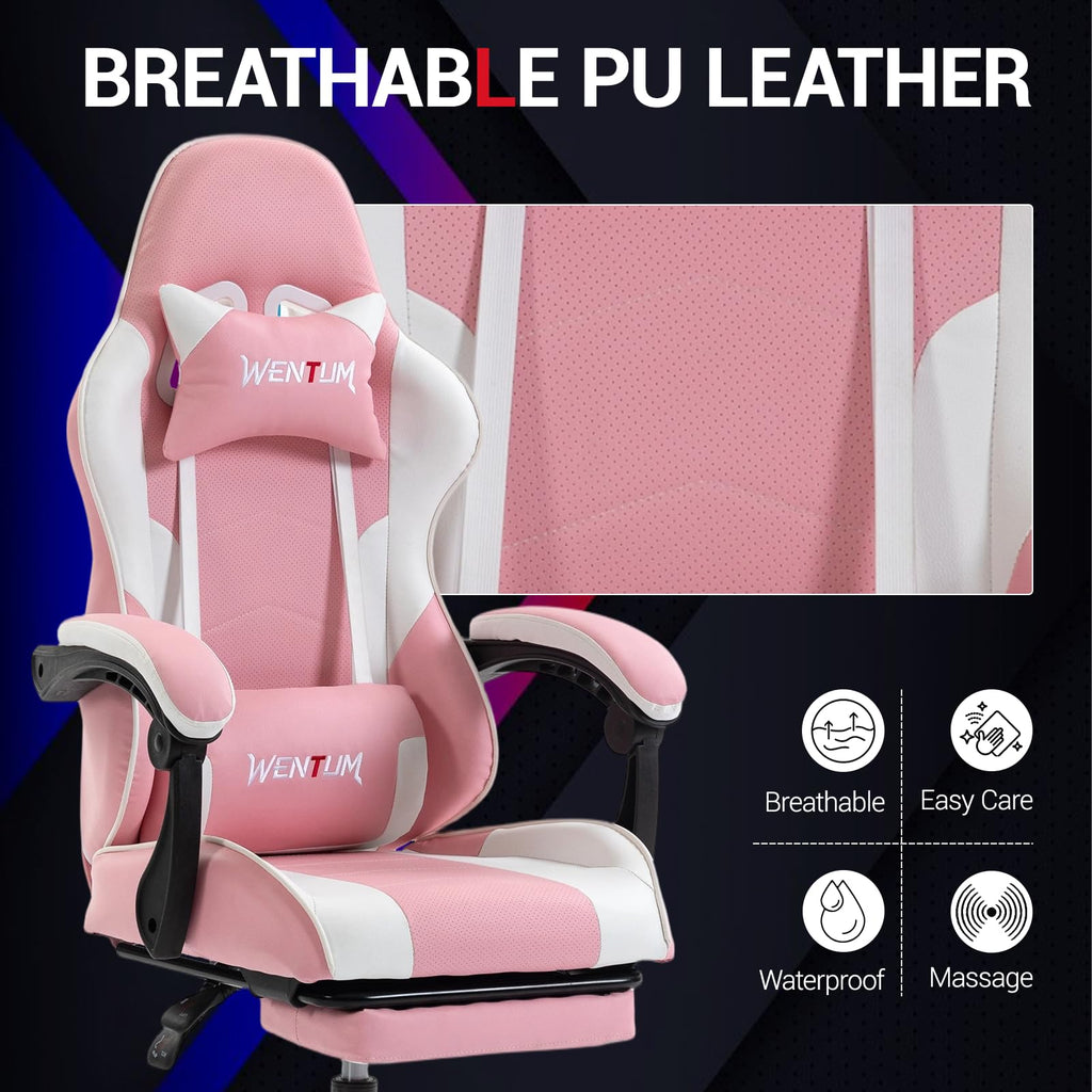 Ergonomic Gaming Chair with Footrest, Video Game Chair with Massage Lumbar Support, Computer Gamer Chair, PU
