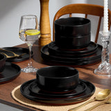 12-Piece Stoneware Plates and Bowls Sets, Dinnerware Sets for 4, Ceramic Dishware Dishes Set with Terracotta Base