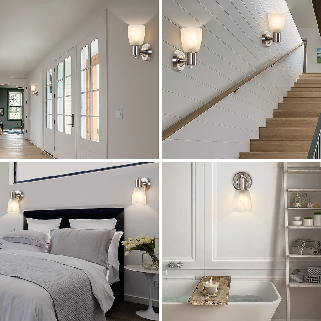 Wall Sconces Set of 2, Brushed Nickel Vanity Lights , Modern Wall Light Fixtures with Rotary Switch, Wall Mount Light