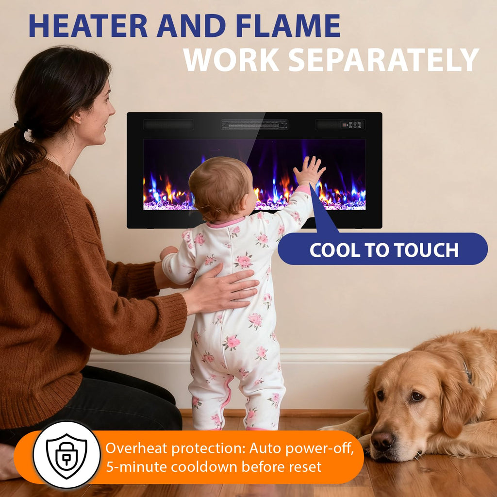 40" Electric Fireplace Recessed Wall Mounted, Ultra Thin Linear Fireplace Inserts, 12 Flame Colors, Timer, Remote &
