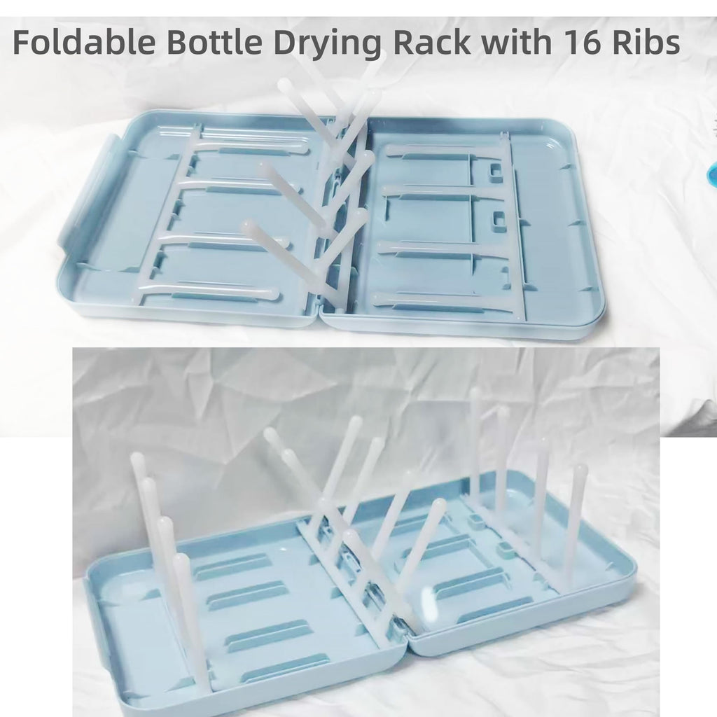 Travel Bottle Drying Rack Space Saving,Foldable Bottle Drain Rack with 16 Ribs,Portable Baby Bottle Drying Rack for