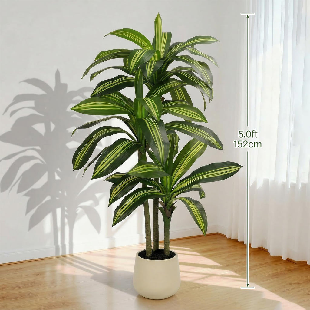 5FT Artificial Tree Dracaena Plant in Decorative Pot-Realistic Fake Plant for Indoor Outdoor Use, Home Office Living