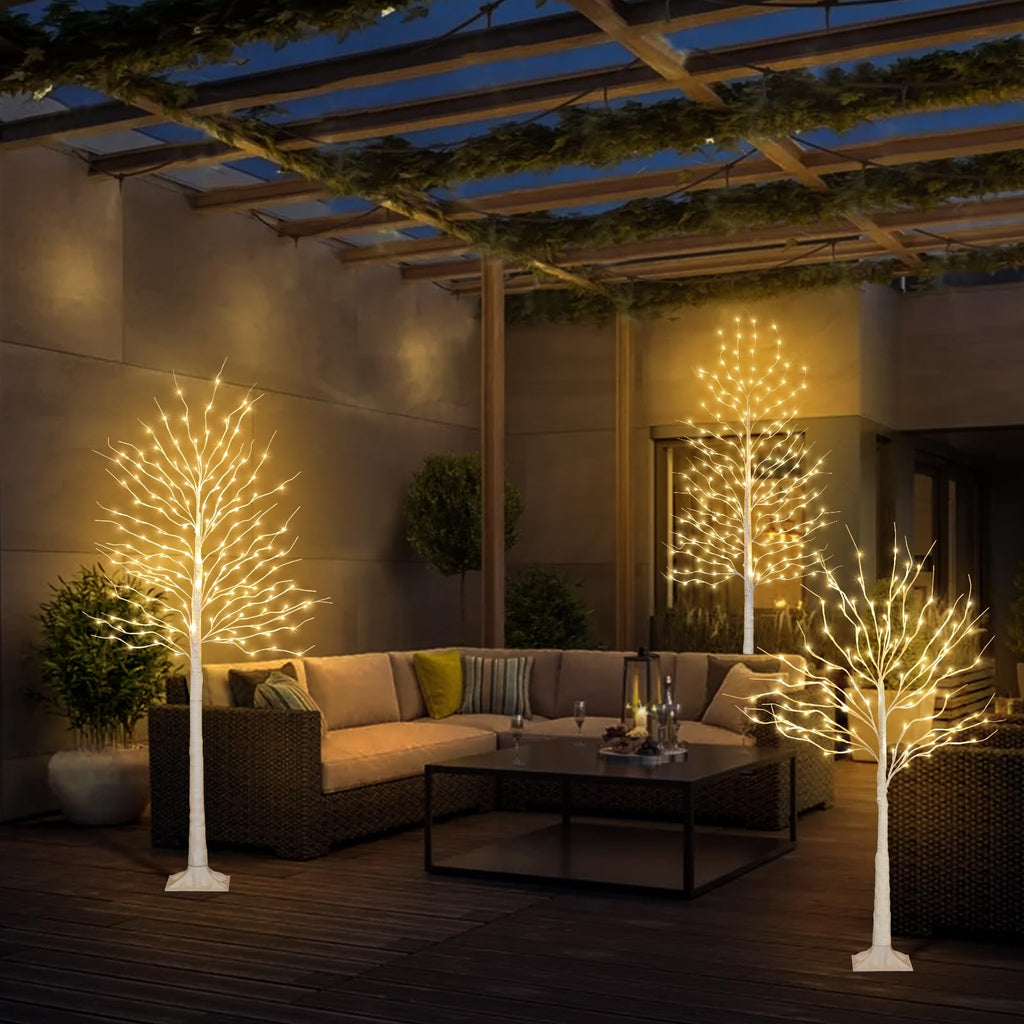 Birch Tree with LED Lights 4+6+8FT, 3PK Artificial Christmas Trees Prelit with 8 Lighting Modes and Timer, Lit