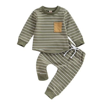 Toddler Baby Boys Playwear Outfits Striped Print Long Sleeve Sweatshirt Tops and Drawstring Pants Clothing Sets