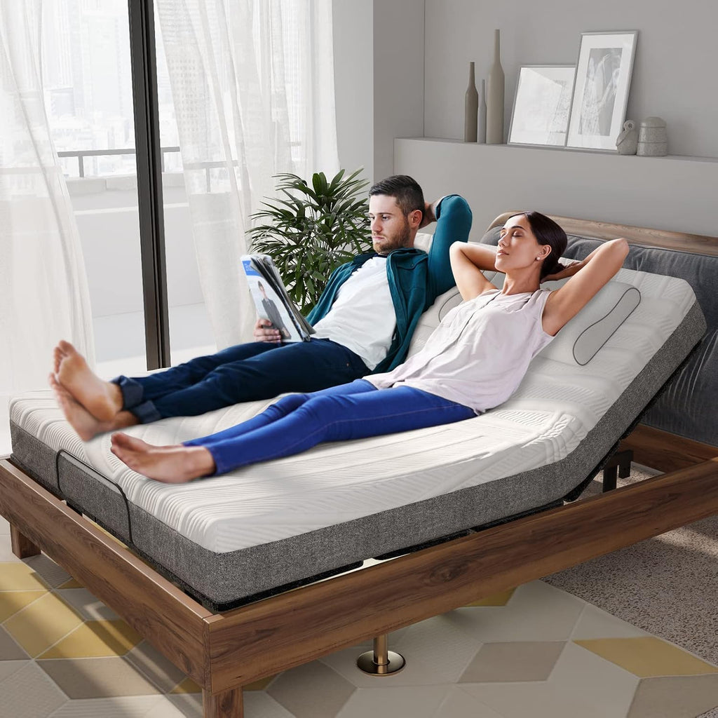 Adjustable Bed Base with Remote, Electric Reclining Bed with Head & Foot Incline, LED Under-Bed Lighting and Dual USB