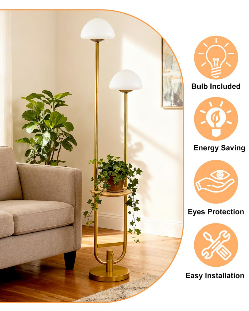 63IN Gold Dimmable Floor Lamp with Table Modern Mid Century Standing Lamps with Bulbs Included Unique Vintage Tall