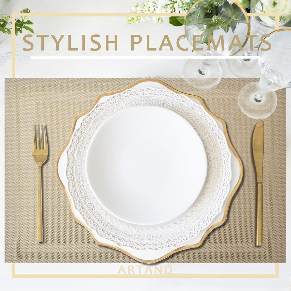 Placemats, Linen Look Woven, Heat Resistant, Washable Place Mats - Set of 6