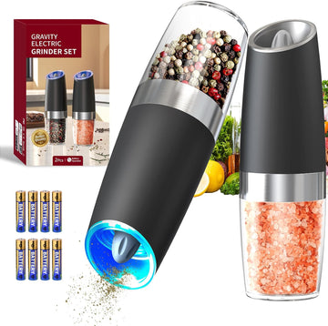 Gravity Electric Salt and Pepper Grinder Set Automatic Salt and Pepper Grinder Set with LED Light, Battery Operated - Set of 2
