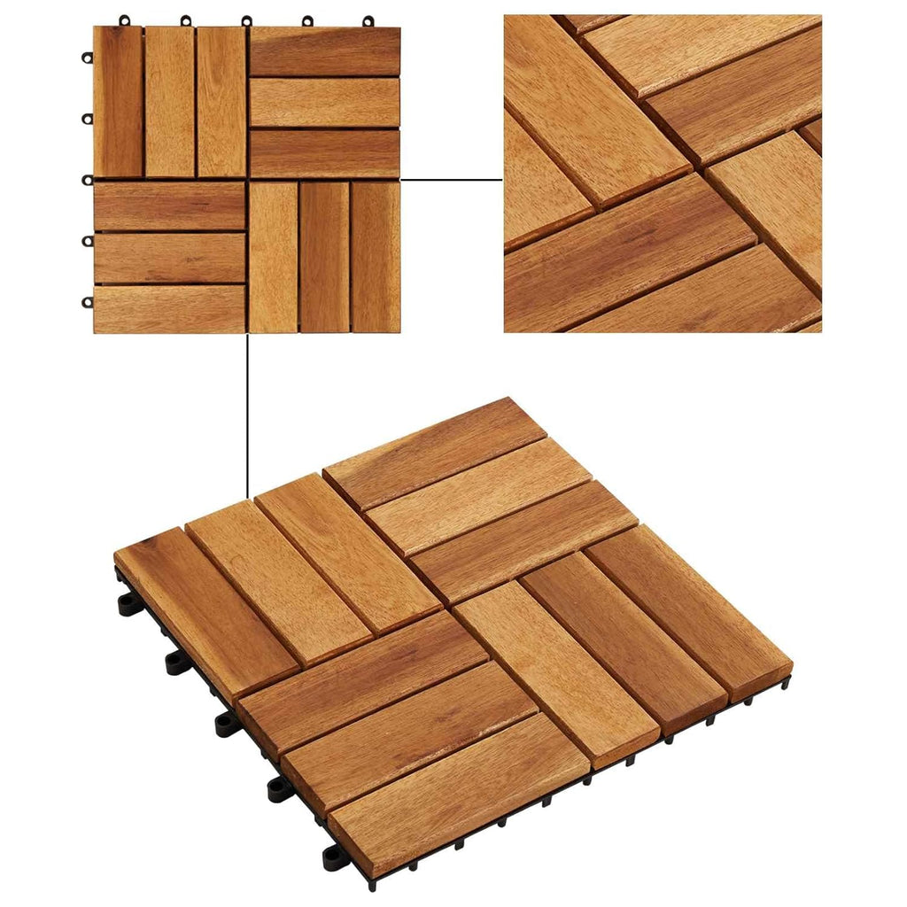 Acacia Hardwood Decking Tiles 12x12 Inch, 10 Pack Interlocking Wood Flooring for Indoor Balcony Patio Porch, Varnished