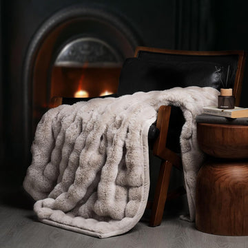 Faux Rabbit Fur Bubble Throw Blanket, 60"x80", Taupe | Ultra Soft, Luxury Faux Rabbit Fur Throw, Thick Warm Bubble