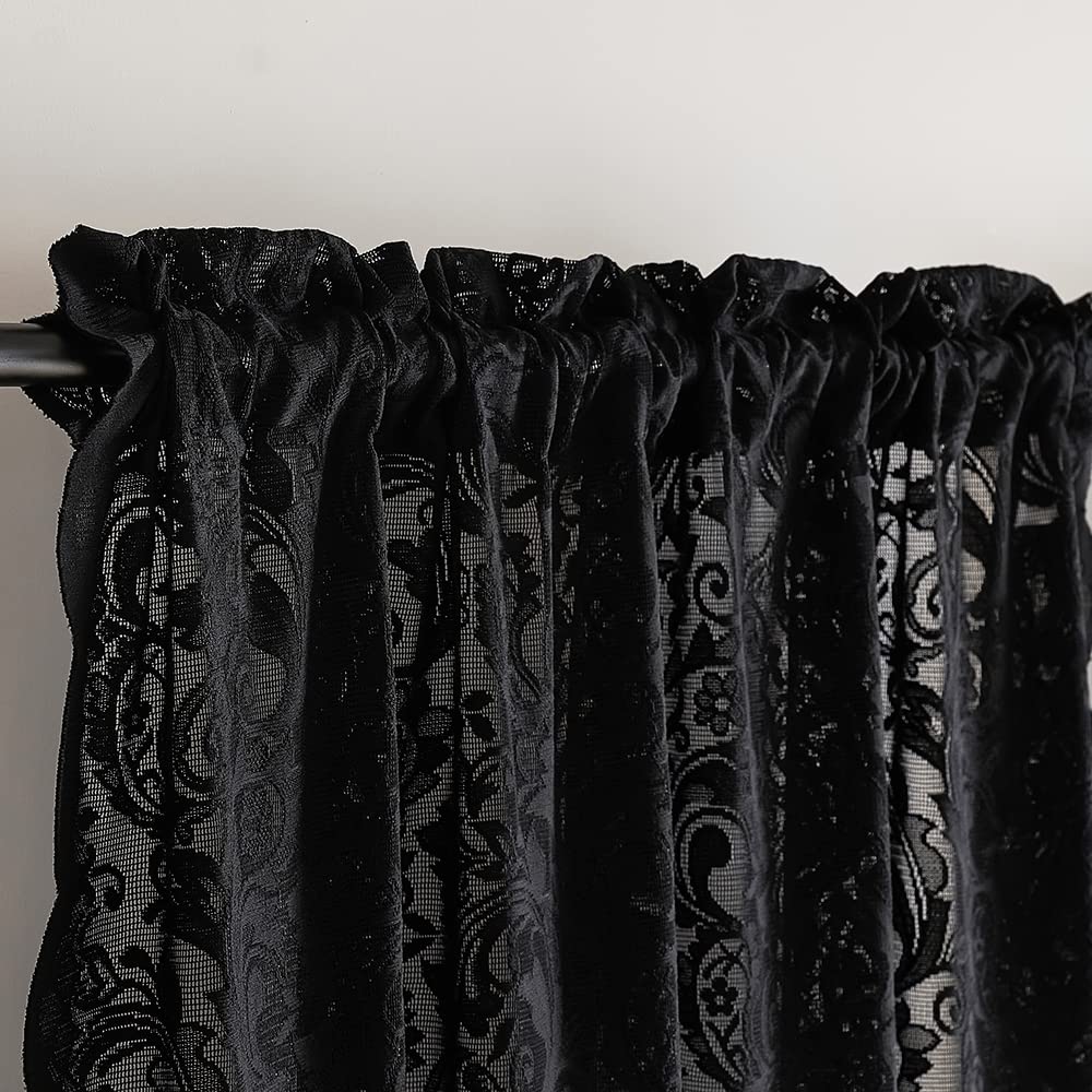 Black Lace Curtains, Gothic Style, 52W x 63L Inch