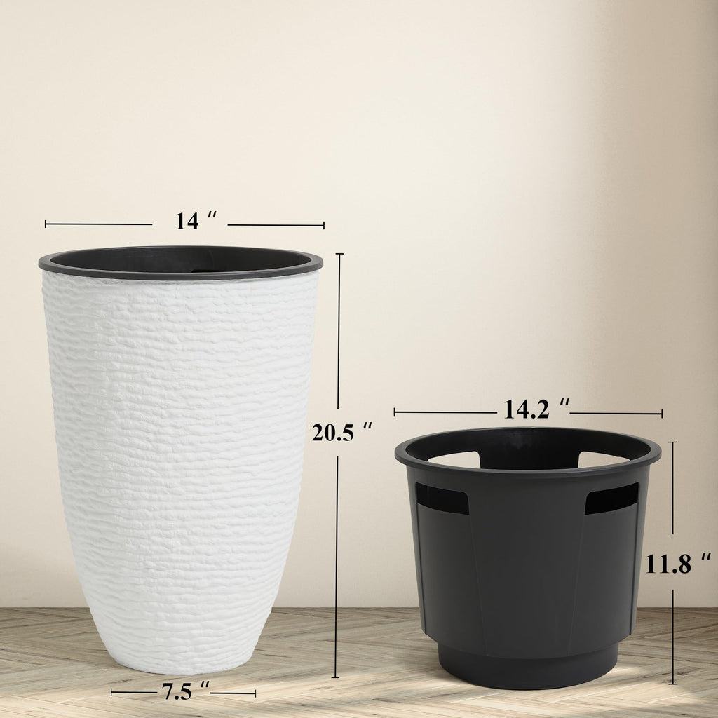 21" H White Tall Planters with Inside Pots, 2-Pack Large Plant Pots