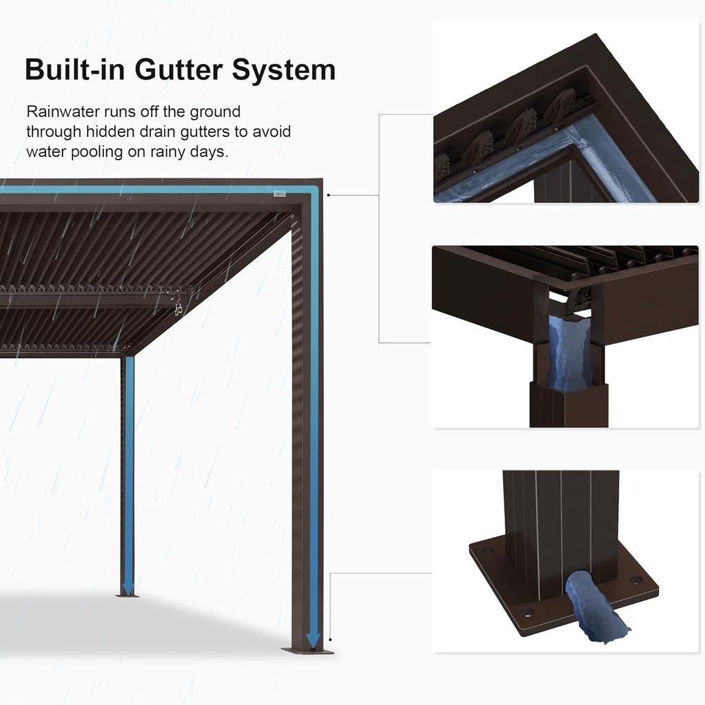 Outdoor 12' × 16' Louvered Pergola with Screens Patio Adjustable Aluminum Canopy Retractable Metal Roof for Deck