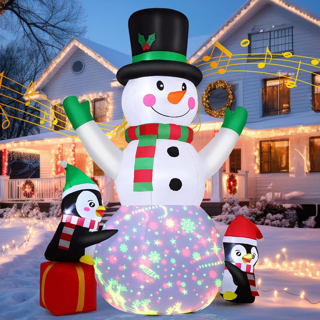 8.3 FT Christmas Inflatables Snowman Built-in Music Box & Rotating Colorful LED Lights, Christmas Inflatable Outdoor
