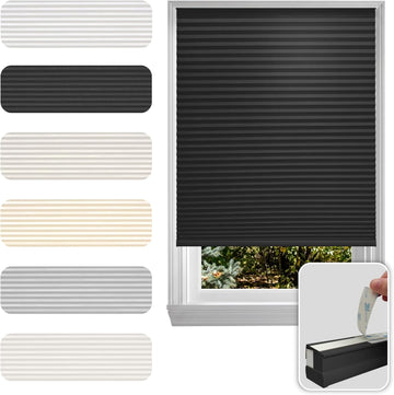 No Drill Cordless Cellular Shade, Black, 19" W x 64" H