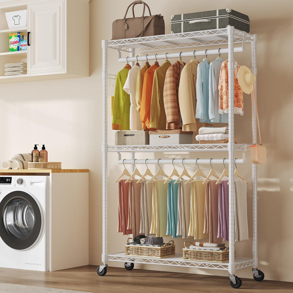 47'' Heavy Duty Garment Rack with Wheel, 3-Tier Clothing Rack