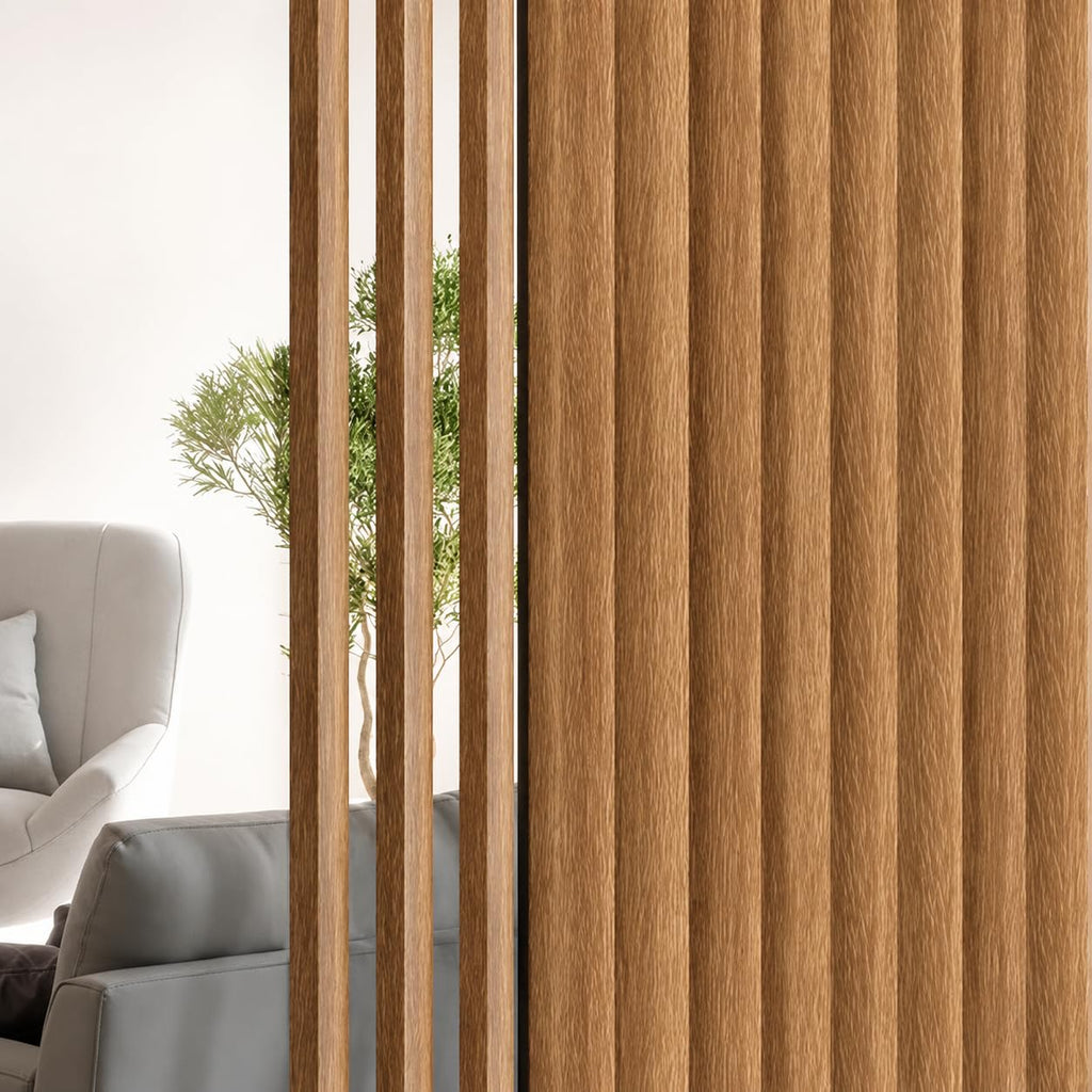 95.25" x 4.5" Rotating Wood Slat Room Divider 4-Pack, Adjustable Floor-to-Ceiling Privacy Partition Panels, Studio &