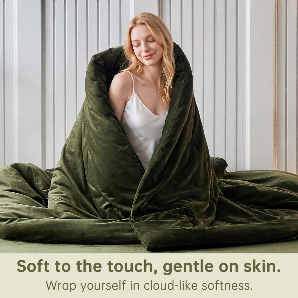 Velvet Comforter Set, Luxury Olive Green Soft Lightweight 3‐Piece