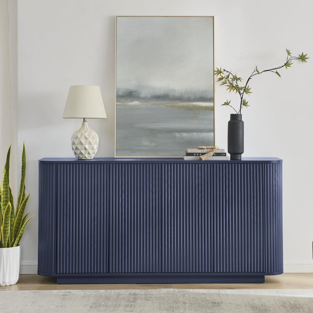 64" Fluted Buffet Cabinet with Storage, Blue Sideboard Cabinet