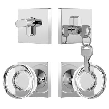 Deadbolt Lock and Door Knob Set, Crystal Glass Entry Door Knob and Deadbolt Lock Set, Polished Chrome