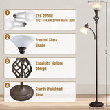 Torchiere Floor Lamp, LED Standing Reading Light with Glass Shade Corner Bedroom Home Office,Bulbs Included (Red Brown