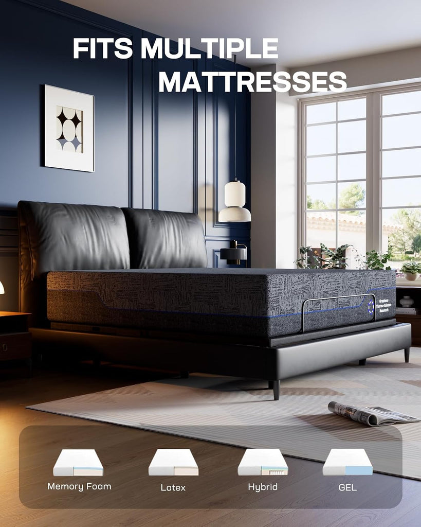 NS1 Queen Adjustable Bed Base with Massage- Smart Dual Motor Bed Frame with Wireless Remote, 3-Min Assembly, Zero
