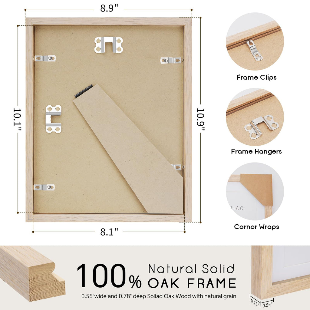 8x10 Solid Oak Wood Picture Frames, Natural Oak, 3 Pack