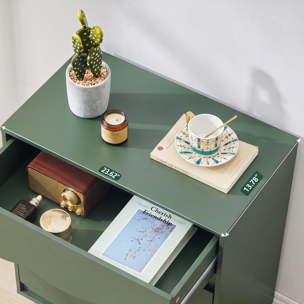 3 Drawer Dresser, 23.6" Green Mid Century Modern Wave Front Chest of Drawers with Anti-Tip Device, Handleless Wooden
