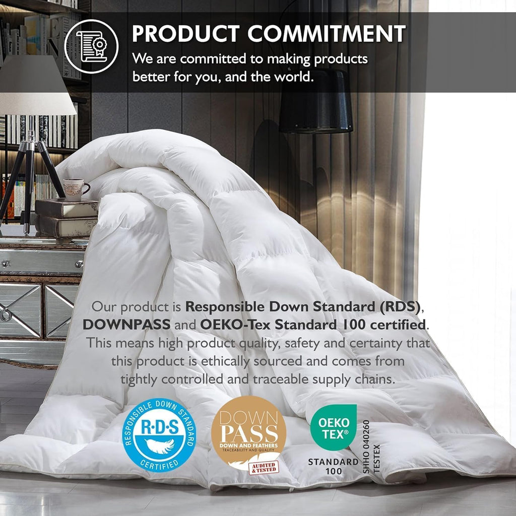 Luxurious King/California King Goose Down Comforter, Unique White Solid, 600 Thread Count, 100% Egyp