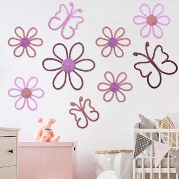 9 Pcs Boho Nursery Decor 3 Size Daisy Flower and Butterflies Woven Macrame Wall Hanging Nursery Bedroom Dorm Wall