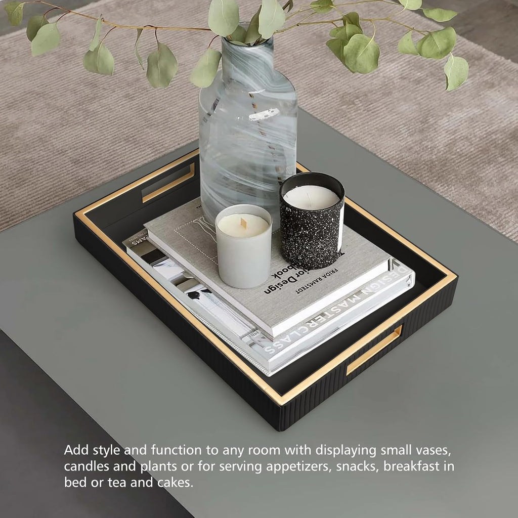 Leather Tray Desktop Storage Organizer, Rectangle Valet Tray, Black